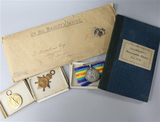 A WWI group of three medals to Captain John Frederick Moorhead RASC, with commission papers, diary and photographs